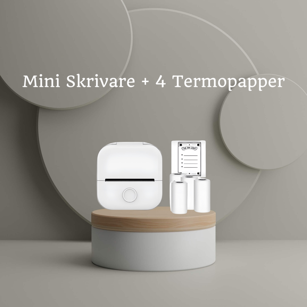 Smart mini pocket printer med bluetooth + 4 Termopapper - iClick