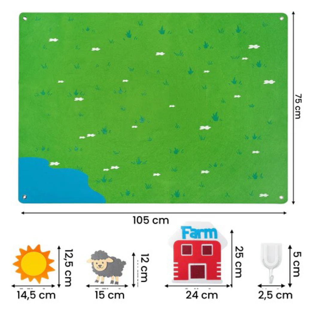 Pedagogisk bondgårds filt-tavla för barn – lär, lek och skapa!